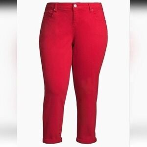 Slink Curvy Capri Pants Womens Red Cropped Mid Rise 5 Pocket Jean